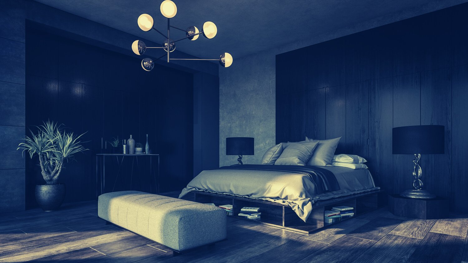 Design of Luxury Bedroom with Dark Interior